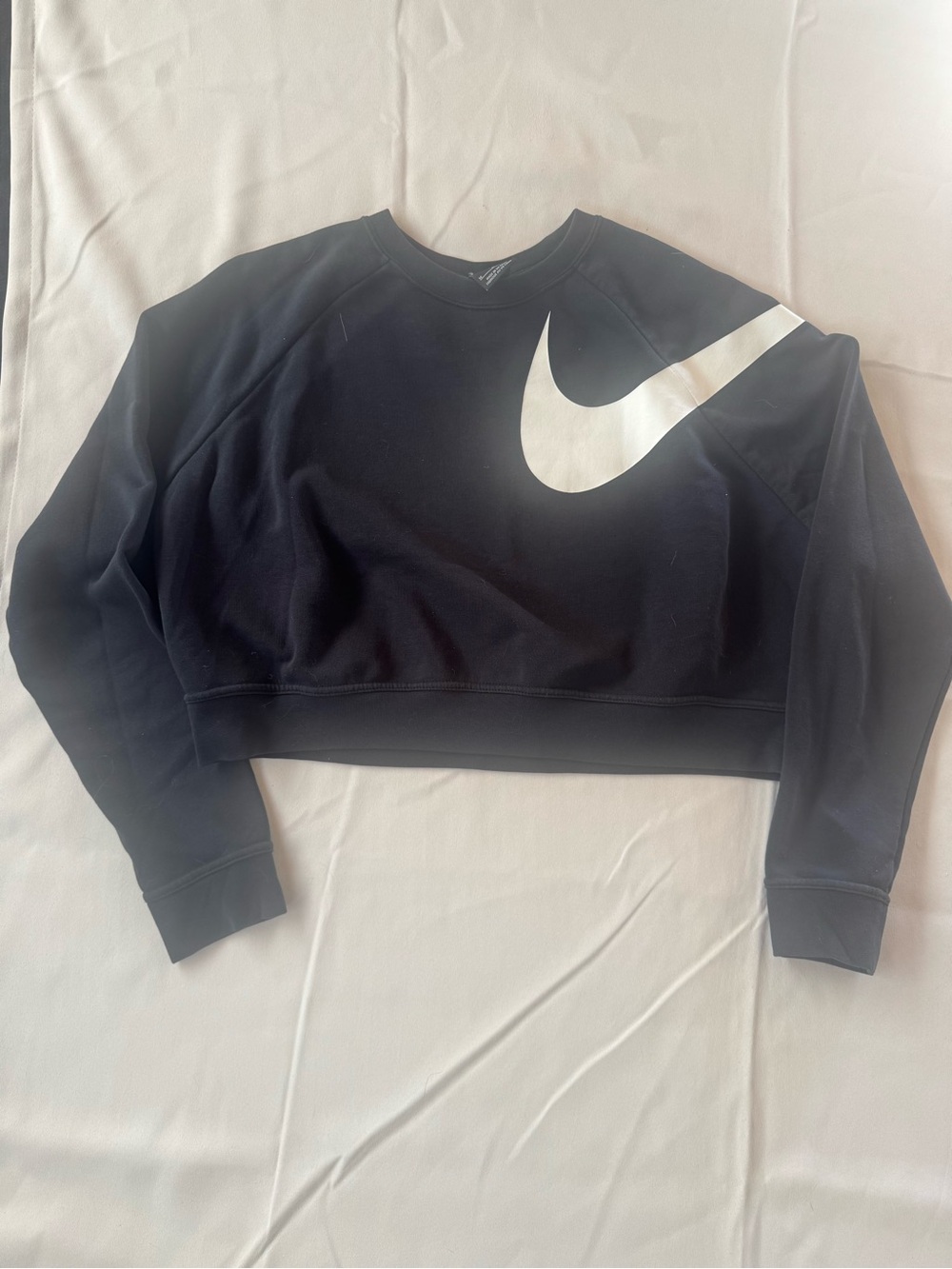 Nike Black Cropped Crew Sweatshirt with White Swoosh gymcore